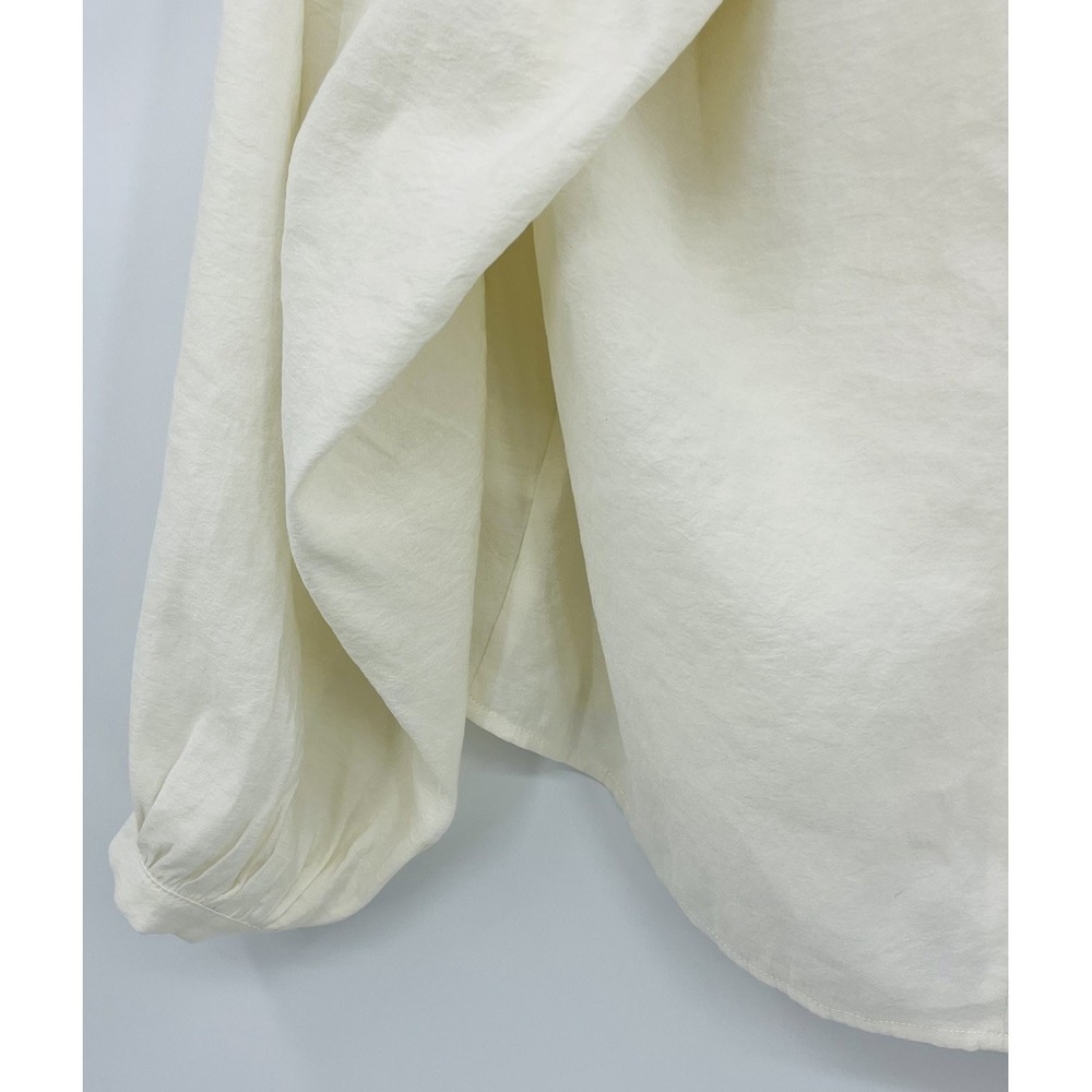 Kindersalmon Korea Ivory Pleated Blouse Size Medium Large Balloon Sleeves - Picture 13 of 14